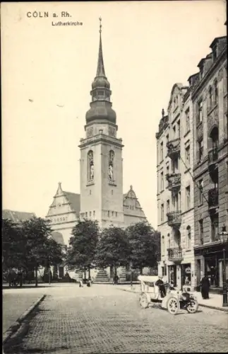 Ak Cöln Köln am Rhein,  Lutherkirche, Straßenansicht mit frühem Automobil