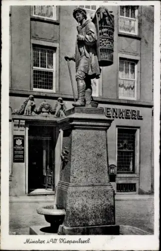 Ak Münster in Westfalen,  Kiepenkerl-Statue, Kiepenkerlbrunnen, Gebäudefassade ENKERL