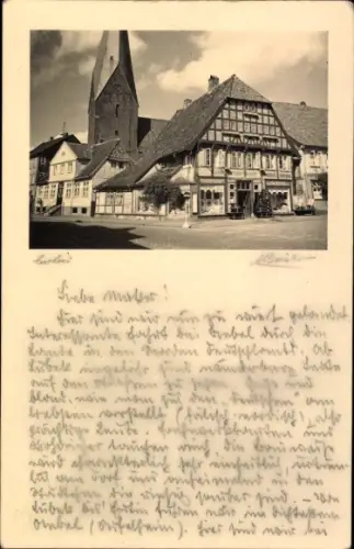 Ak Neuruppin in Brandenburg, Gasthof, Kirche, Straßenansicht