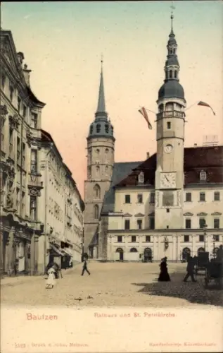 Ak Bautzen in der Oberlausitz, Rathaus und St. Petrikirche