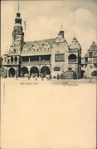 Ak Dresden in Sachsen, Alte Stadt 1896, Ratskeller, Wohnhäuser, Böden, Uhrentum