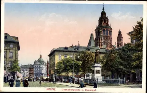 Ak Mainz am Rhein,  Gutenbergplatz, Gutenberg-Denkmal, Mainzer Dom
