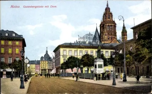 Ak Mainz am Rhein,  Gutenbergplatz, Dom