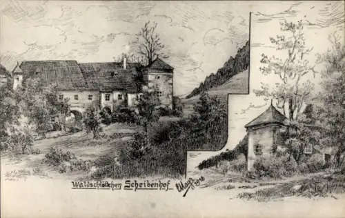 Künstler Ak Bad Gastein Badgastein in Salzburg, Waldschlösschen Scheibenhof