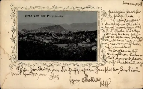Passepartout Ak Graz Steiermark, Blick von der Hilmwarte