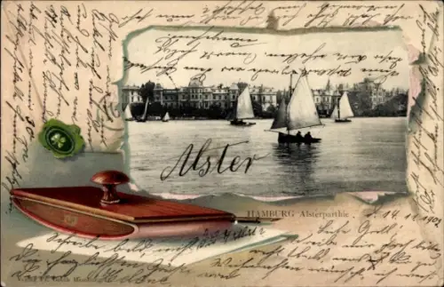 Präge Passepartout Ak Hamburg, Segelboote auf der Alster, Tintenlöscher