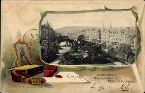 Passepartout Ak Elberfeld Wuppertal, Brausenwerther Platz, Schwebebahn, Brief, Siegelwachs