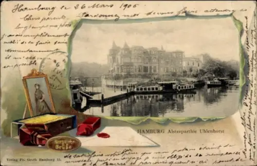 Präge Passepartout Ak Hamburg Nord Uhlenhorst, an der Alster, Brief, Siegelwachs