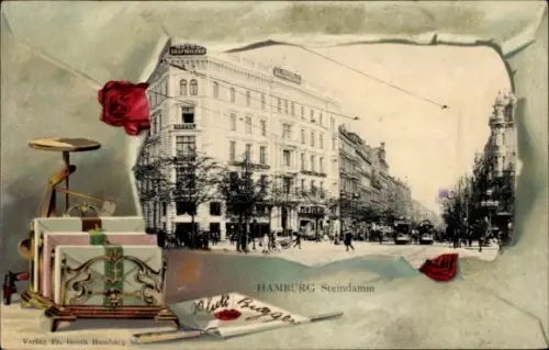 Präge Passepartout Ak Hamburg Mitte St. Georg, Steindamm, Hotel, Briefe, Briefwaage, Brieföffner