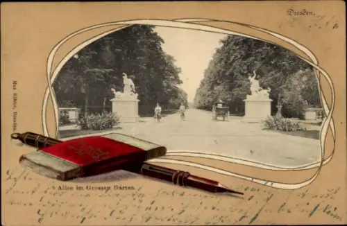 Präge Passepartout Ak Dresden, Großer Garten, Allee, Bleistift