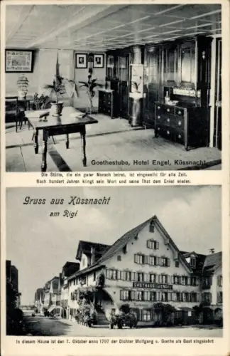 Ak Küssnacht Kanton Schwyz, Goethestube, Hotel Engel, Zitat von Goethe