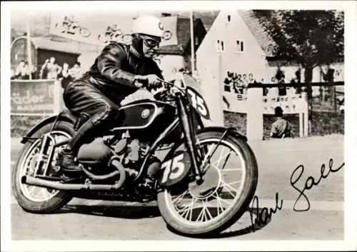 Ak Motorrennsport, Motorradrennfahrer Karl Gall, Motorrad BMW, Autogramm