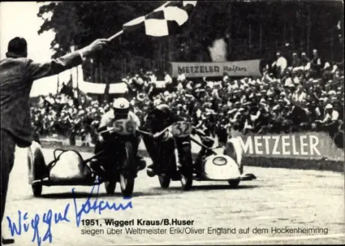 Ak Motorrennsport, Motorradrennfahrer, Wiggerl Kraus/ B. Huser, Autogramm