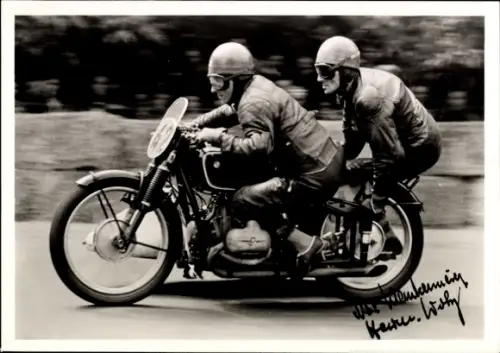 Ak Motorrennsport, Motorradrennfahrer Max Klankermeier, Beifahrer Hermann Wodz, Autogramm