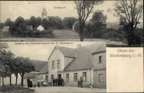 Ak Blankenburg Oberuckersee Uckermark, Totalansicht, Bäckerei Schankwirtschaft