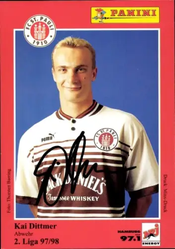 Sammelkarte Fußballer Kai Dittmer, FC St. Pauli, Autogramm, Panini