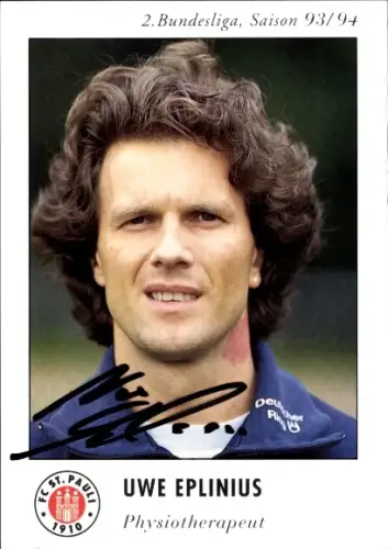 Autogrammkarte Physiotherapeut Uwe Eplinius, FC St. Pauli, Autogramm