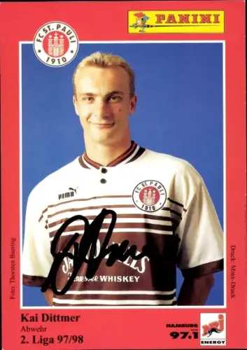 Sammelkarte Fußballer Kai Dittmer, FC St. Pauli, Autogramm, Panini