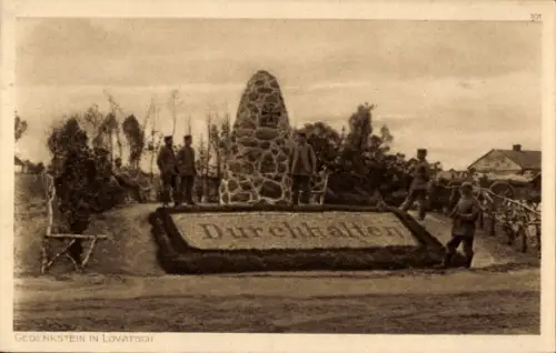 Ak Lowicz Lowitsch Polen, Kriegerdenkmal, Durchhalten, Deutsche Soldaten, I. WK