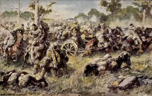Künstler Ak Hoffmann, Anton, Verfolgung der geschlagenen Russen, Schlacht a.d. masurischen Seen 1914