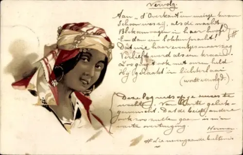 Litho Arabien, Mogenländische Frauenschönheiten, Kopfbedeckung, Ohrringe