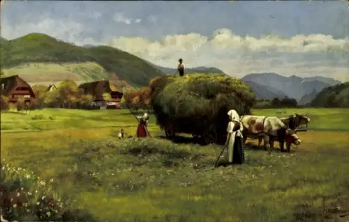 Künstler Ak Hoffmann, H., Schwarzwald, Heuernte