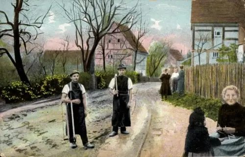 Ak Niederlande, Handwerker, Arbeiter, Häuser, Straße