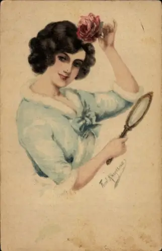 Künstler Ak Junge Frau mit Handspiegel, Portrait