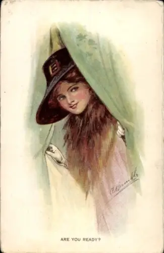 Künstler Ak Junge Frau mit Hut, Pelzkragen, Portrait