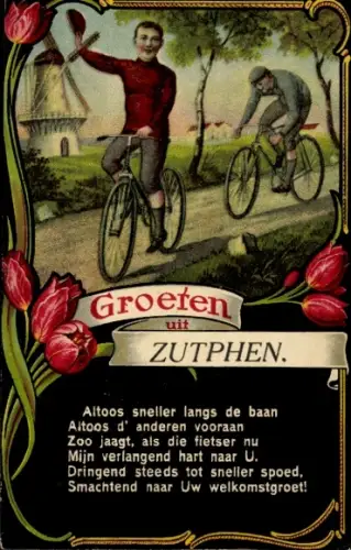 Ak Zutphen Gelderland, Fahrräder, Radfahrer, Tulpen