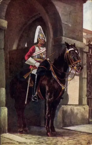Künstler Ak London City, Whitehall, Sentry on guard, Reiter, Tuck 6412