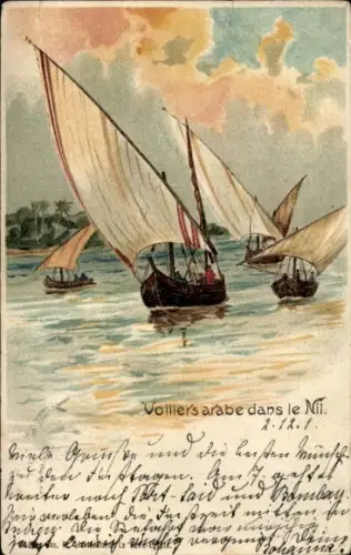 Litho Nil, Ägypten, Segelboote