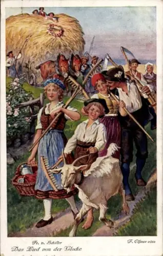 Künstler Ak Friedrich von Schiller, Lied von der Glocke, Bauern, Landwirtschaft