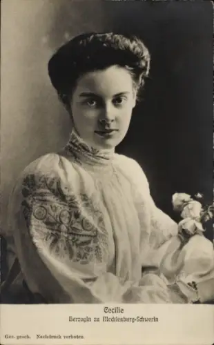 Ak Kronprinzessin Cecilie von Preußen, Herzogin zu Mecklenburg Schwerin