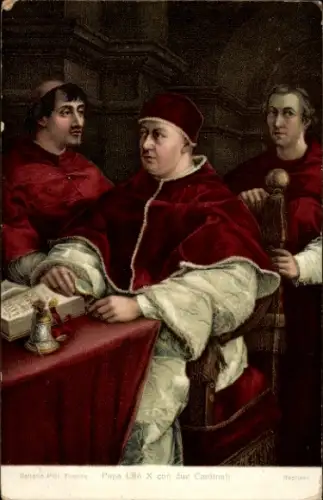 Künstler Ak Raphael, Papa Leo X con due Cardinali