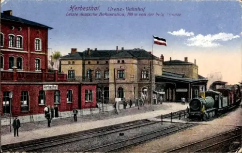 Ak Herbesthal Lontzen Wallonien Lüttich, Grenzbahnhof, Gleisseite