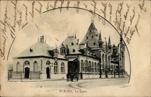 Ak Furnes Veurne Westflandern, Bahnhof