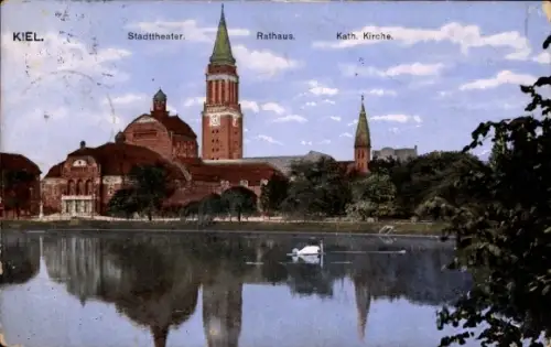 Ak Kiel,  Stadttheater, Rathaus, Kath. Kirche