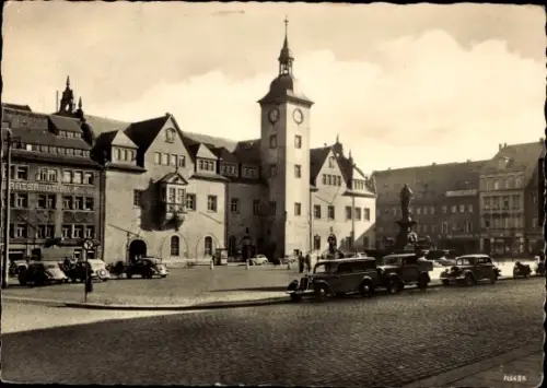 Ak Freiberg in Sachsen, Obermarkt mit Rathaus und Denkmal Otto des Reichen
