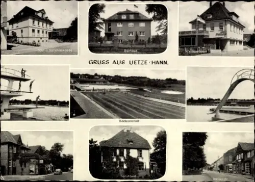 Ak Uetze in Niedersachsen, Rathaus, Bad, Forstamt, Kreissparkasse