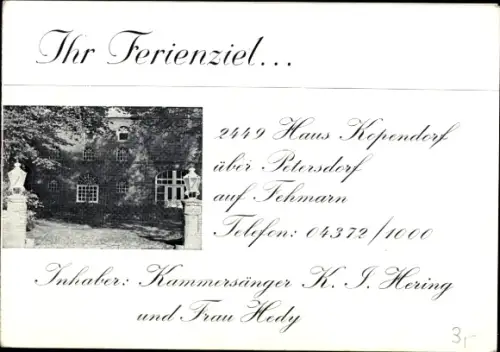 Ak Petersdorf Insel Fehmarn, Haus Kopendorf, Petersdorf, Fehmarn, Telefon 04372/1000, Kammersänge