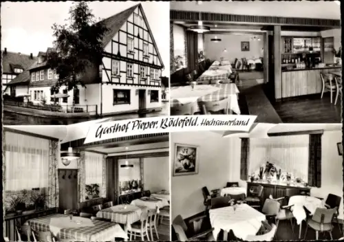 Ak Bödefeld Schmallenberg im Sauerland, Gasthof Pieper, Außen- u. Innenansicht, Speisezimmer
