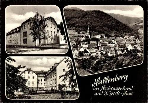 Ak Hallenberg im Sauerland,  Hochsauerland, St. Josefs Haus, Ortsansicht mit Kirchturm