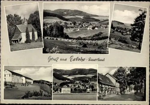 Ak Eslohe im Sauerland, Kirche, Ortspanorama, Fachwerkhaus