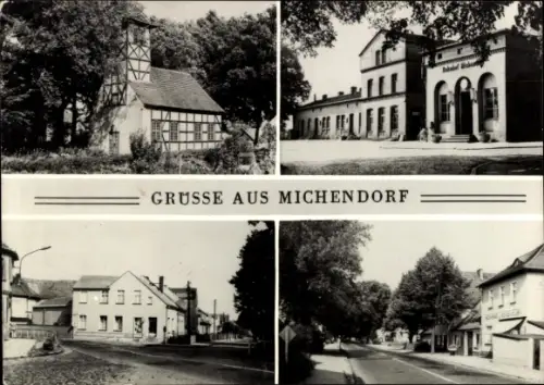 Ak Michendorf in der Mark, Bahnhof  Fachwerkkirche, Straßenansicht