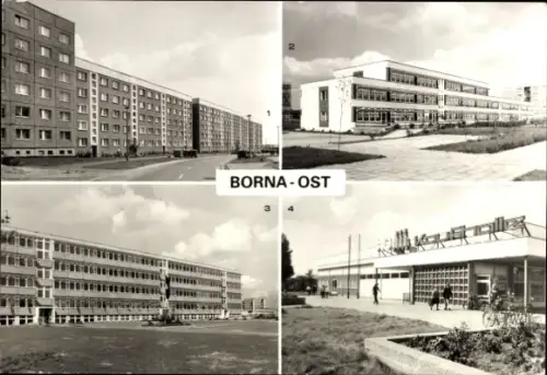 Ak Borna in Sachsen, Magdeborner Straße, Kinderkombination Borna Ost, POS Lenin, HO Kaufhalle