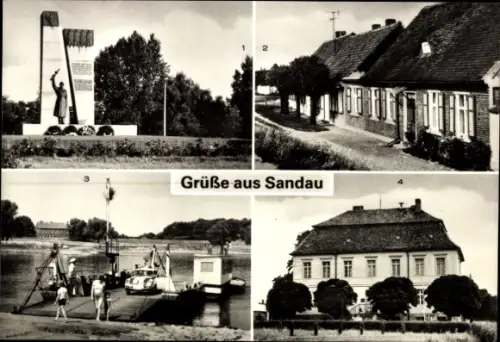 Ak Sandau an der Elbe, Ehrenmal, Elbestraße, Elbfähre, Rathaus