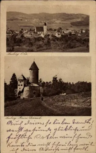 Ak Lasberg in Oberösterreich, Gesamtansicht, Ruine Dornach