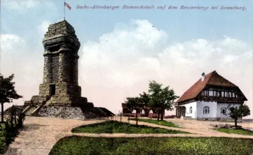 Ak Reust Rückersdorf in Thüringen, Reuster Berg, Bismarcksäule bei Ronneburg