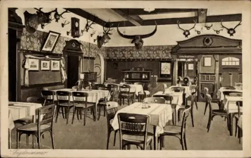 Ak Bad Köstritz in Thüringen, Hotel Goldener Löwe, Speisesaal, Geweihe